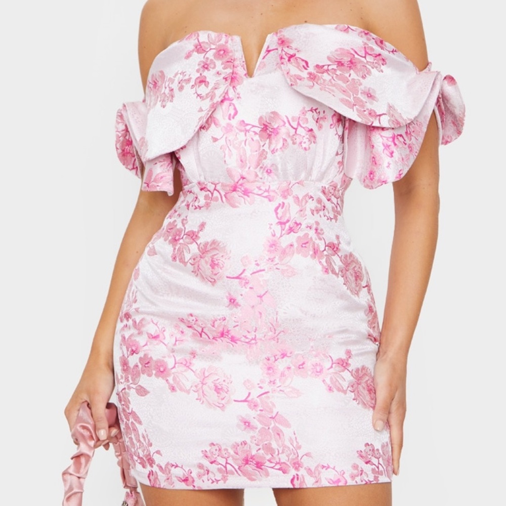 Pretty Little Thing Pink Jacquard Dress